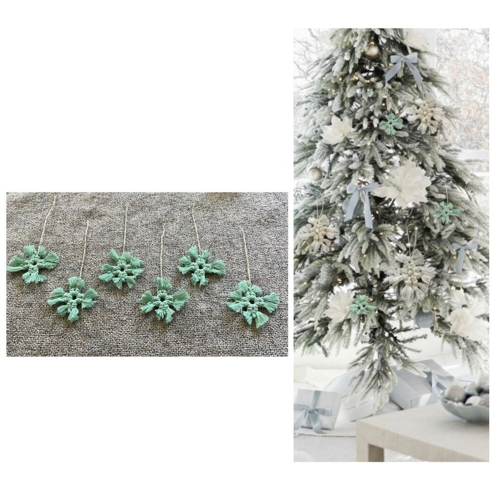 Handmade Cotton Snowflake Ornaments of 6 Mint Green NWT